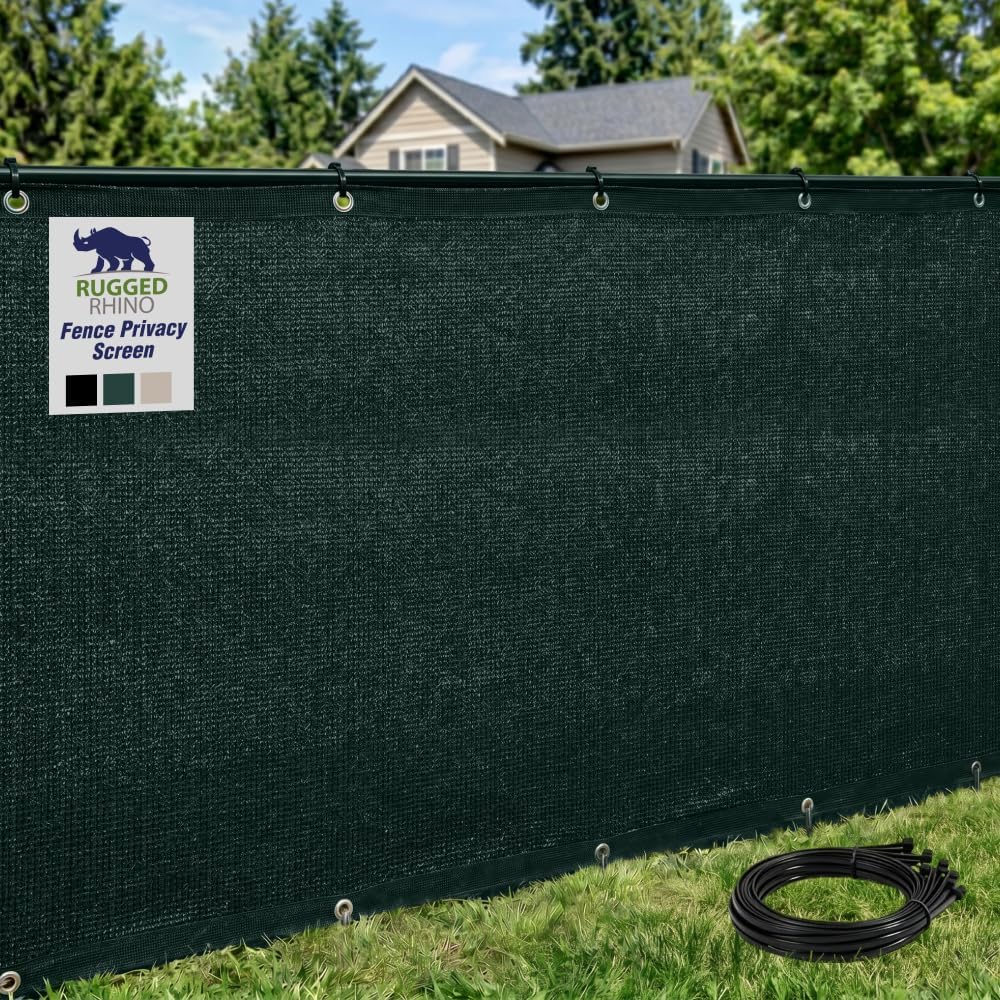 RUGGED RHINO Fence Privacy Screen 180 GSM Heavy Duty Mesh, 6x50 FT Green