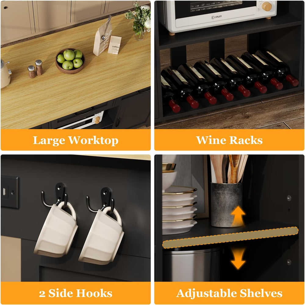knoworld 60" Kitchen Island with Storage for Kitchen Dining Room, Black