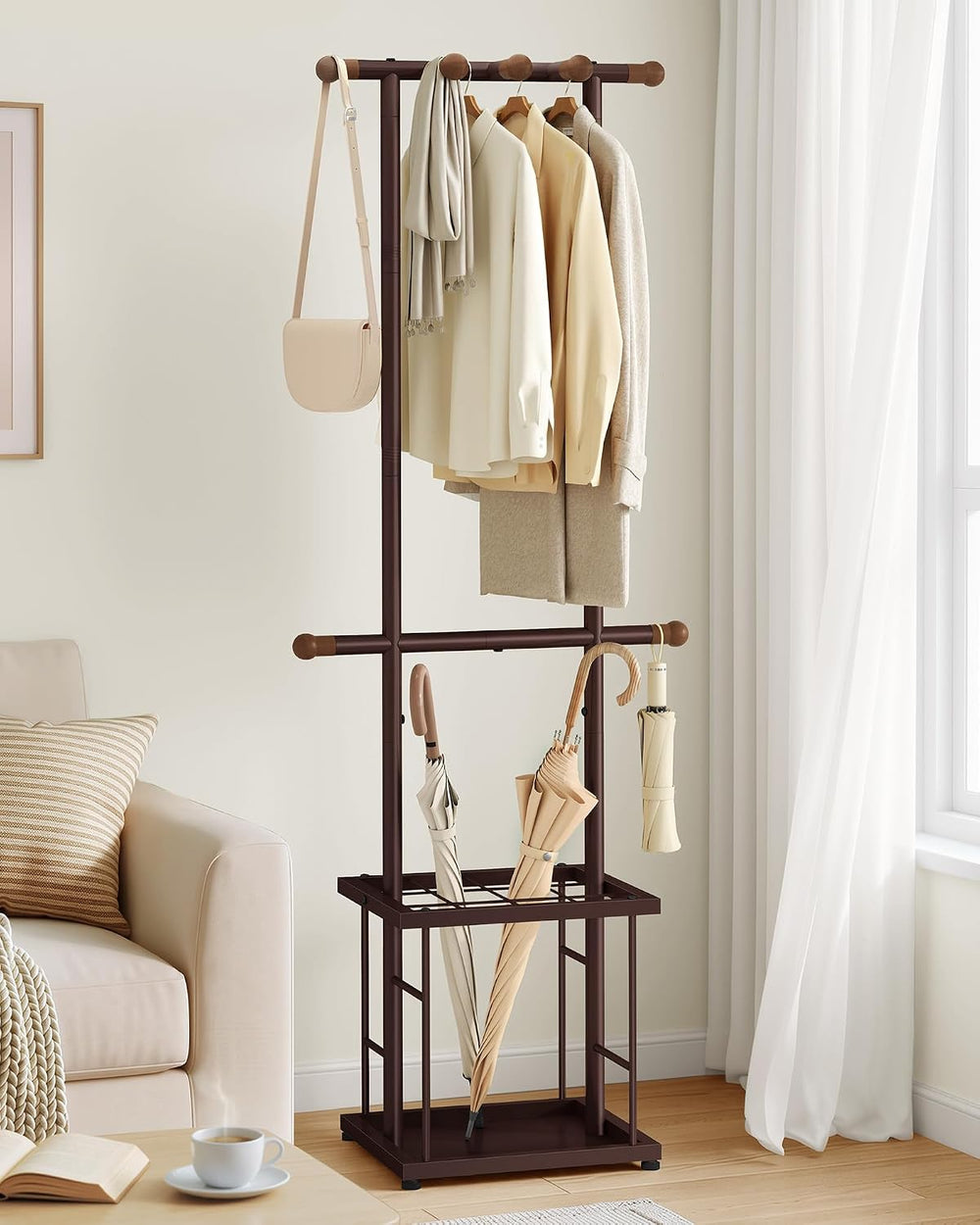 FAVOOSTY Coat Rack Freestanding with Umbrella Holder for Entryway, Bronze