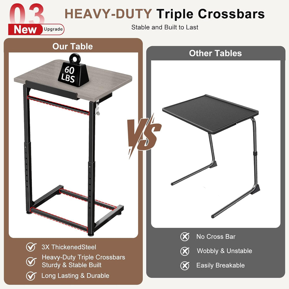 Upgrade Tv Tray Table, 8-Level Adjustable Height Couch Side Table, 90° Tilt A...