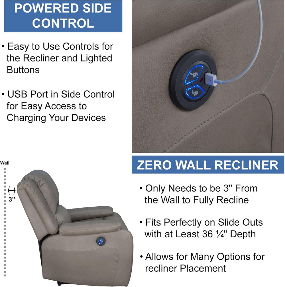 RecPro Charles 30" Powered Zero Wall RV Recliner, Putty, Single