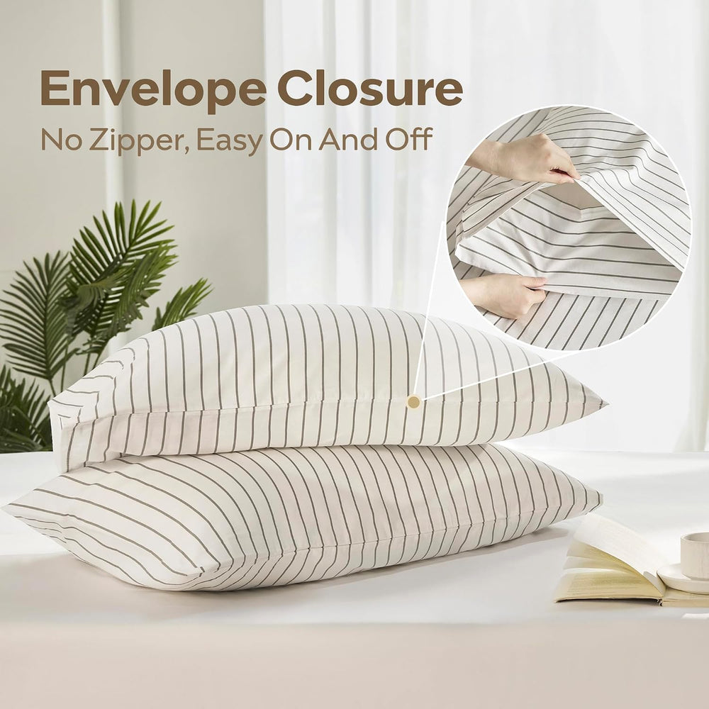 JELLYMONI 100% Cotton Vertical Stripe King Duvet Cover Set, Grey