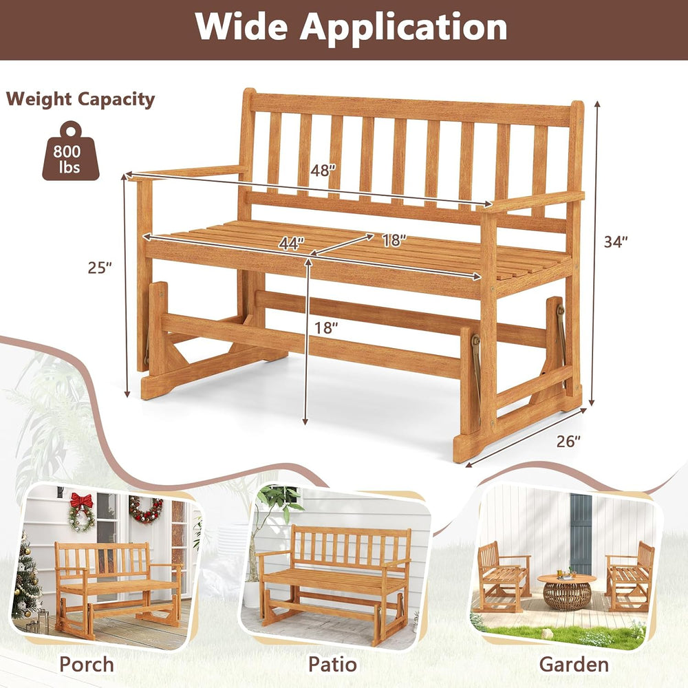 Tangkula 2-Person Outdoor Acacia Wood Glider Bench, Heavy Duty 800 LBS, Patio...