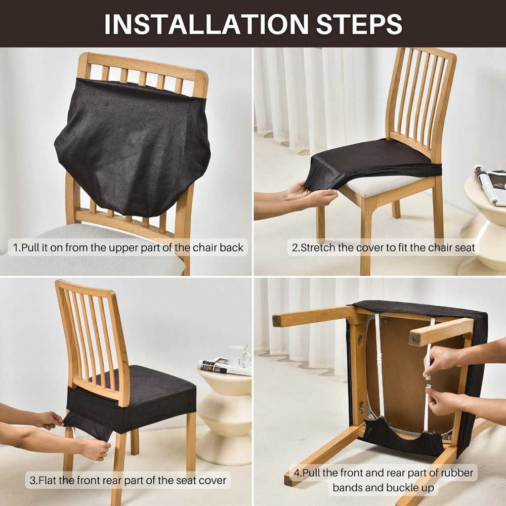 SearchI Waterproof Dining Chair Seat Covers Set of 6, Check Light Grey
