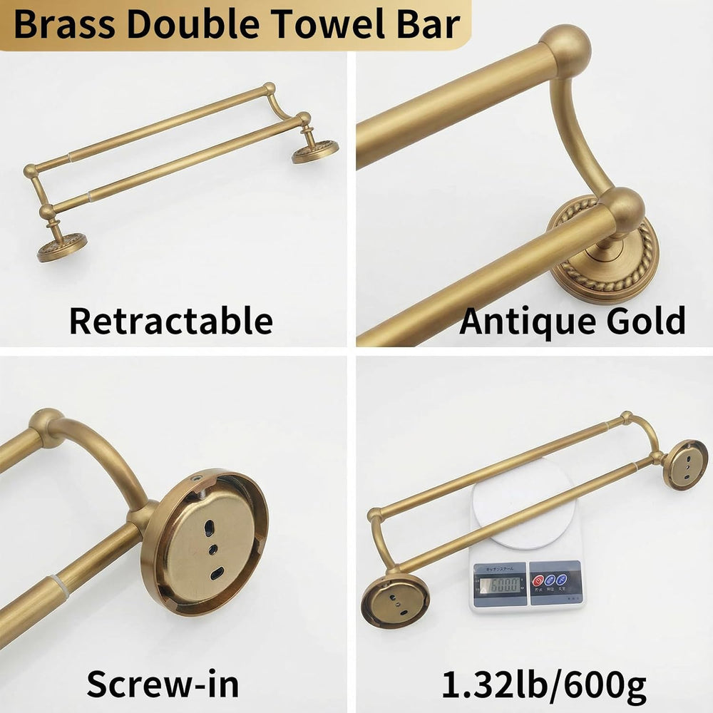 Gold Double Towel Bar, Antique Brass Bathroom Towel Racks Wall Mounted