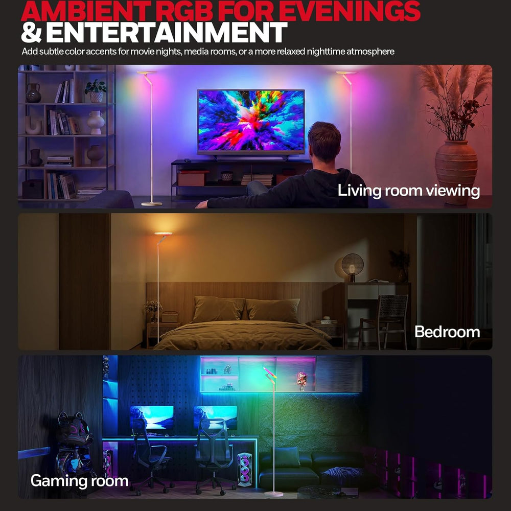 Honeywell LED Floor Lamp 3000LM Full-Spectrum Torchiere Reading RGB Remote