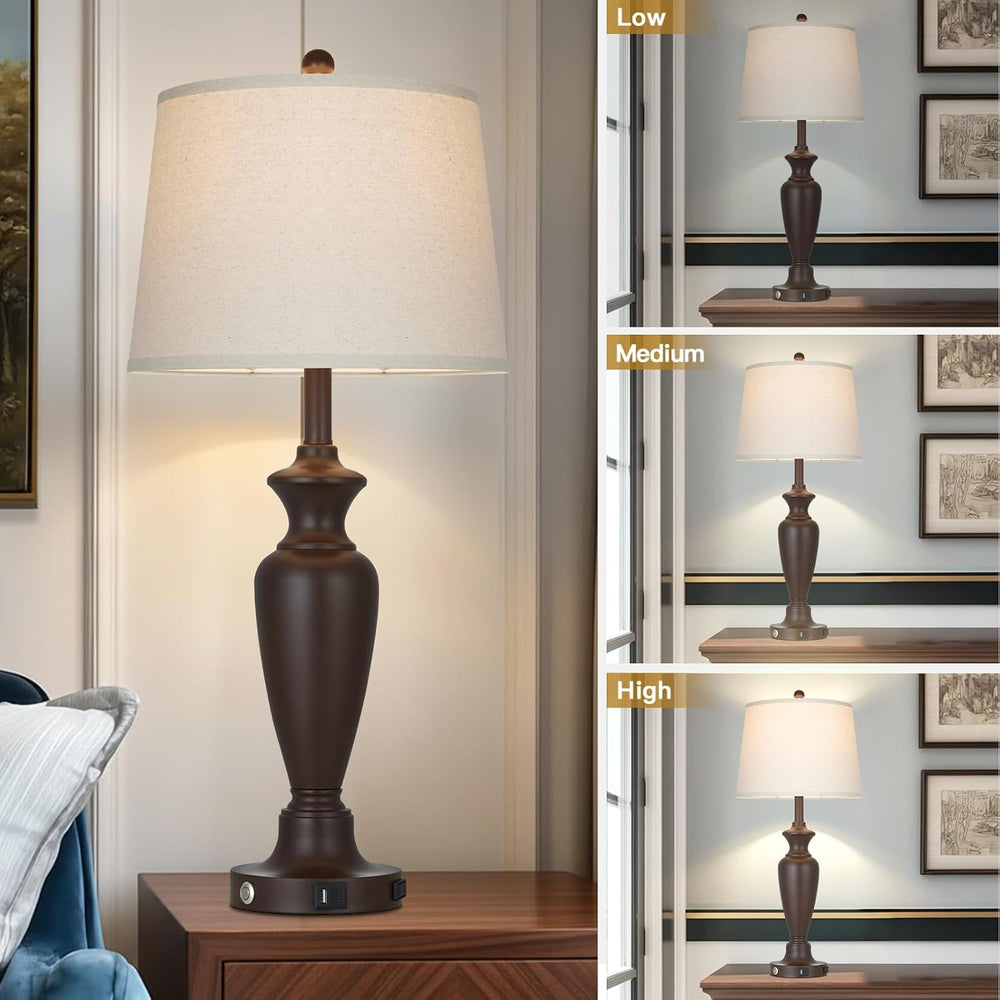 30" Tall Brown Table Lamp for Living Room, Touch Control Bedside Lamp fo...