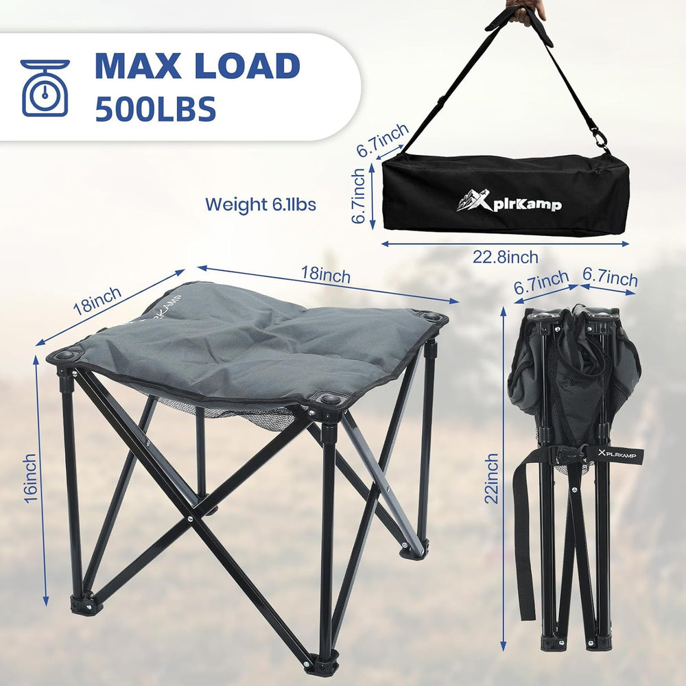 Padded Camping Stool, 18" 500lb Oversized Foot Rest, Grey, 2