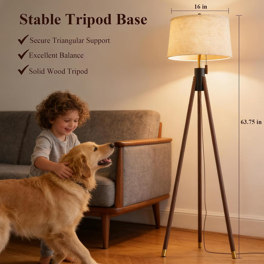 MOFFE Mid Century Tripod Floor Lamp with Pull Chain,Black & Gold Finish