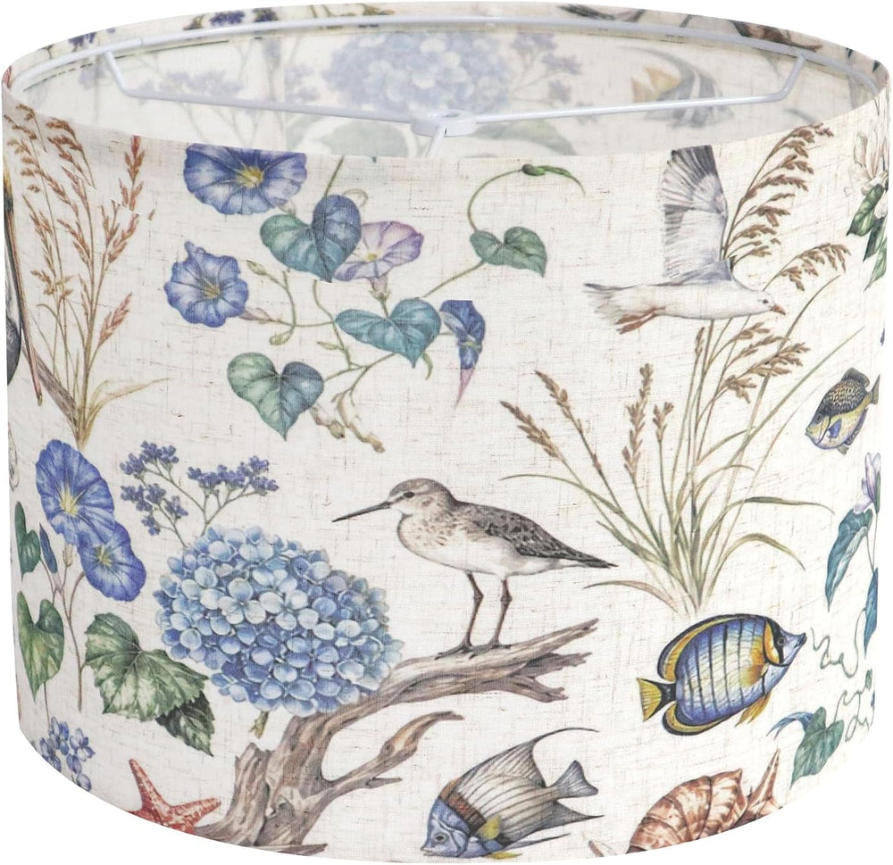Drum Lampshades, Print Floral Linen Lamp Shade with White Frame