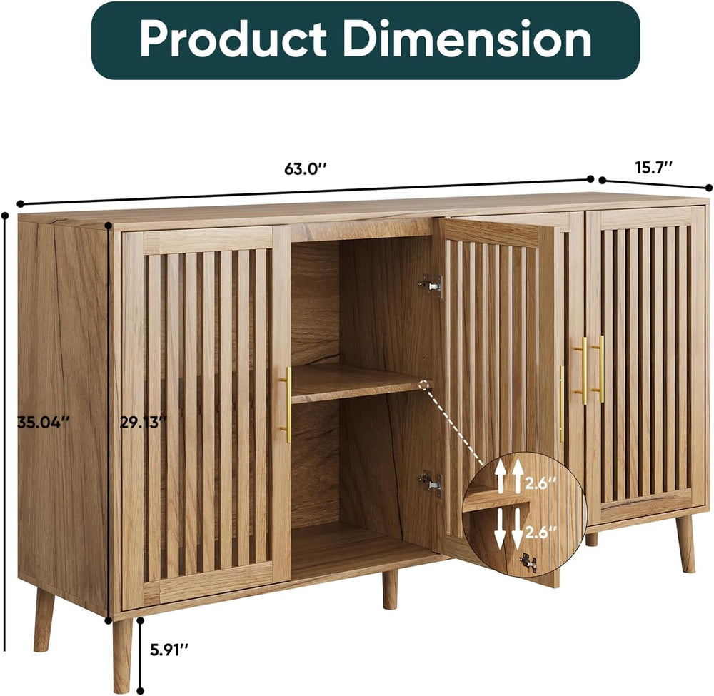 Buffet Cabinet with Storage,Sideboard with Grille Doors&Adjustable Shelf,...
