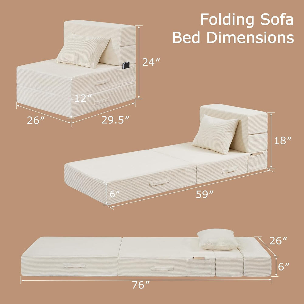 Folding Sofa Bed, Convertible Sleeper Chair Bed, Floor Sofa with Bag
