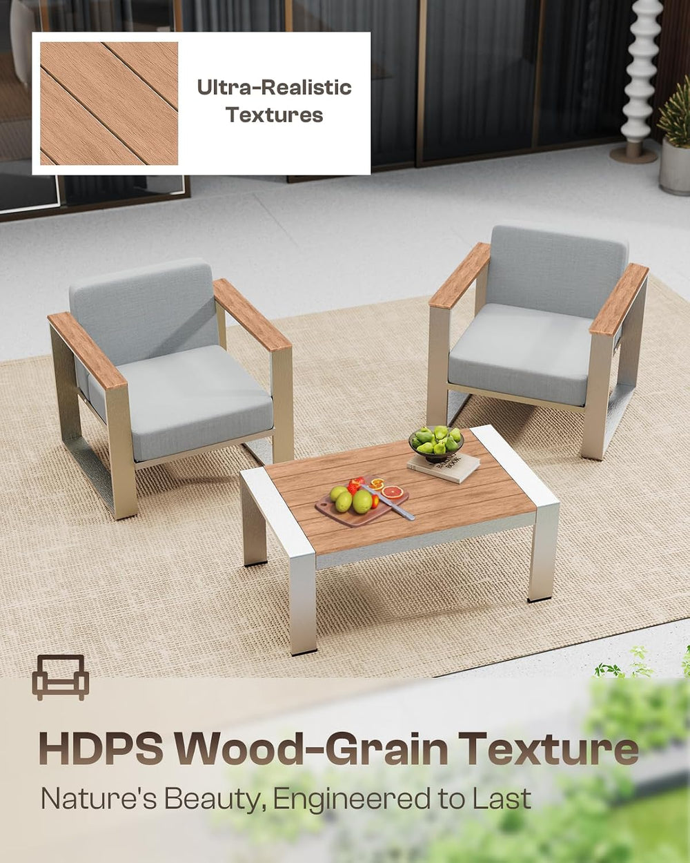Outdoor Coffee Table, All-Weather Aluminum Patio Coffee Table with HDPS Table...