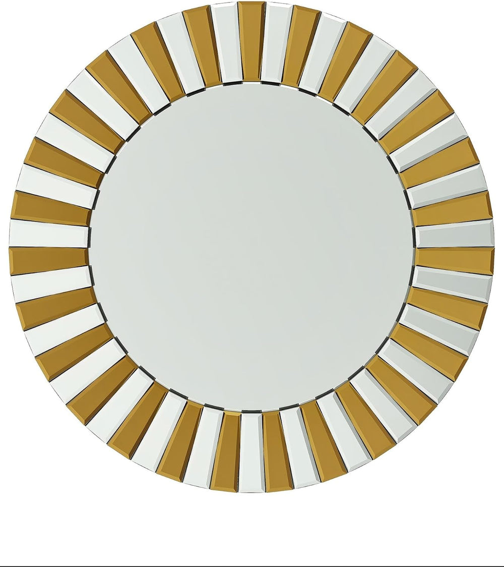 Decorative Round Mirror Sunburst: Silver-Brown Crystal Edge 31.5 in