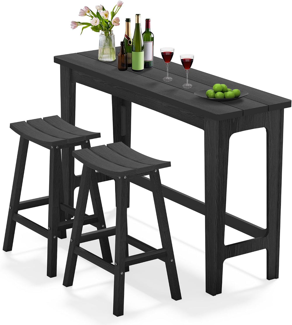 Ciokea 3 Pcs Outdoor Bar with Stools Set, 60" Extra Long High Top Table ...