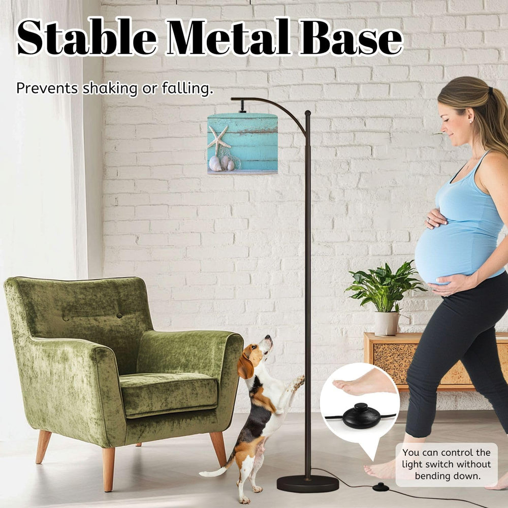 Arc Floor Lamp Starfish Shell Teal Beach Nature Seashells Fishing Net Weather...