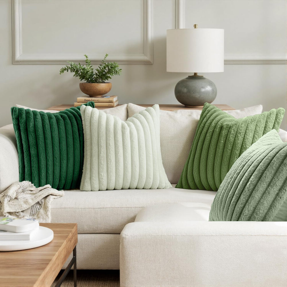 MIULEE Faux Fur Plush Decorative Throw Pillow Covers 20x20, Green