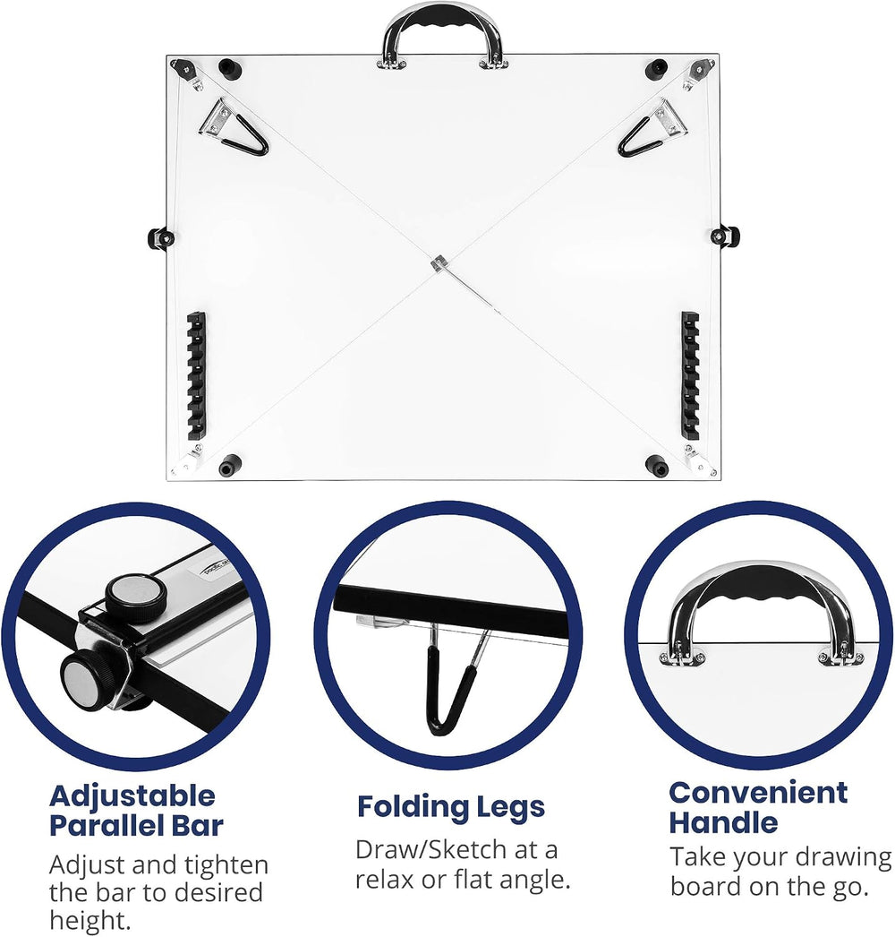 Pacific Arc Table Top PXB Drawing Board with Parallel Bar, White, 23 inches b...