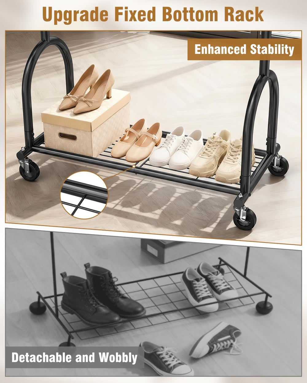 EAGMAK Rolling Clothes Rack Heavy Duty Clothing Racks with Wheels, Black