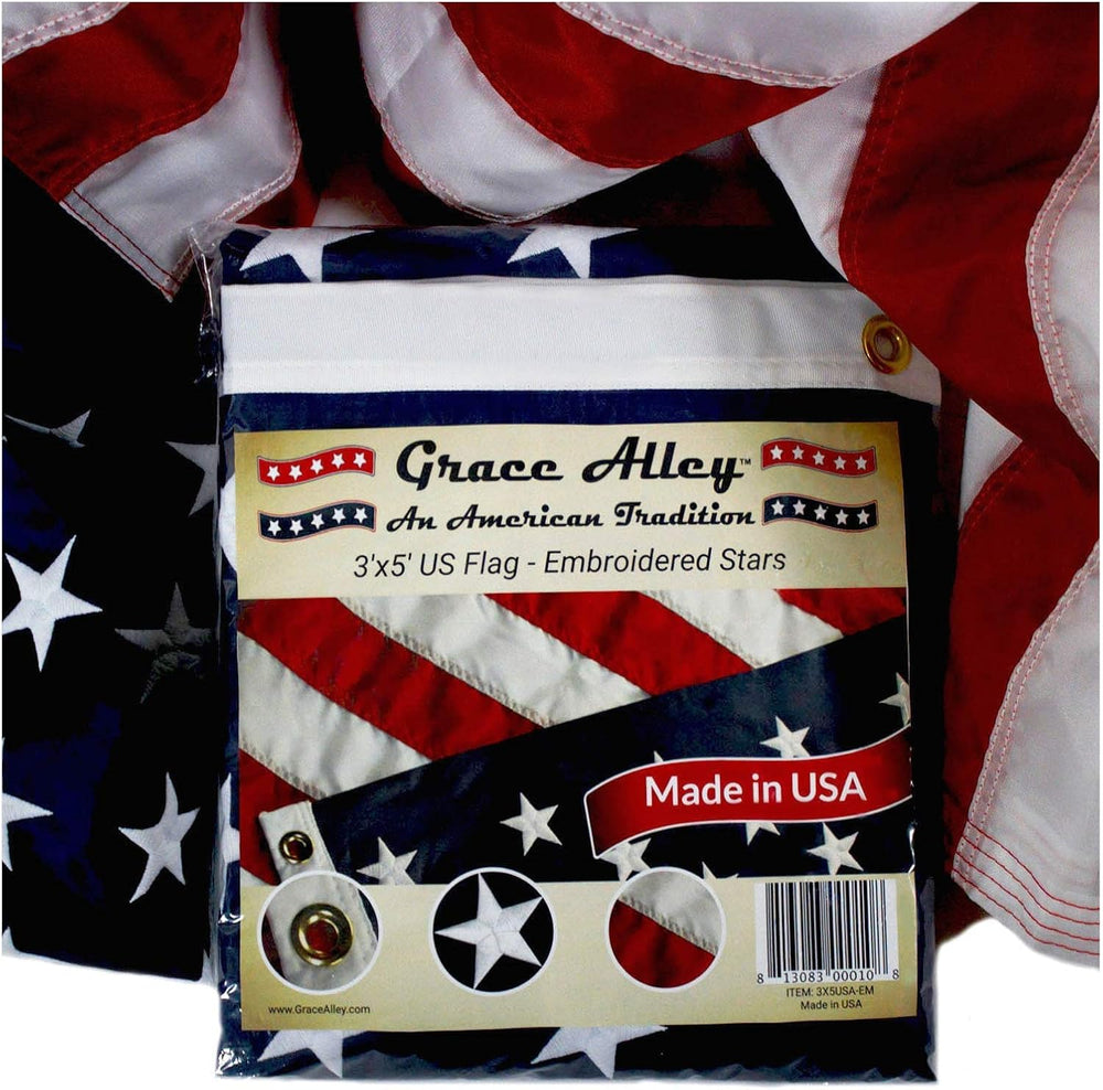 Grace Alley American Flag: 3x5 FT US Flag - 100% Made in USA. Embroidered Sta...
