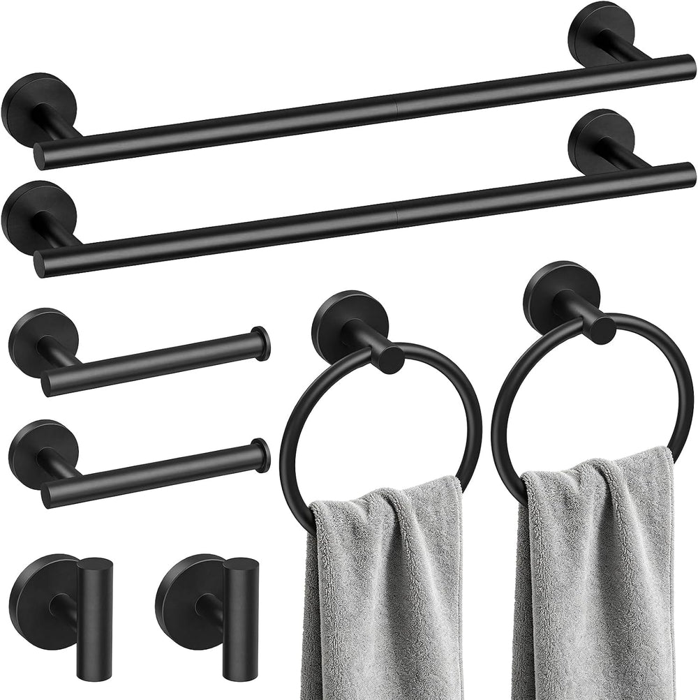 Bathroom Hardware Set, 24 Inch Matte Black Towel Bar Set, 8-Piece