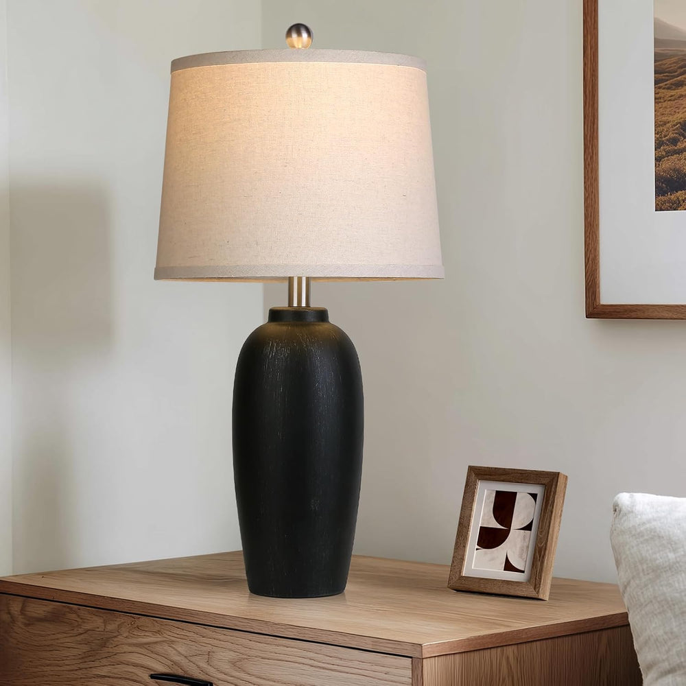 Jar Table Lamps Set of 2, 25" Ceramic Bedside Lamps for Living Room, Bla...