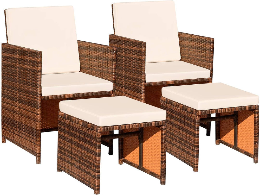 Devoko 4 Pieces Patio Wicker Furniture Set Outdoor Patio Chairs with Ottomans...