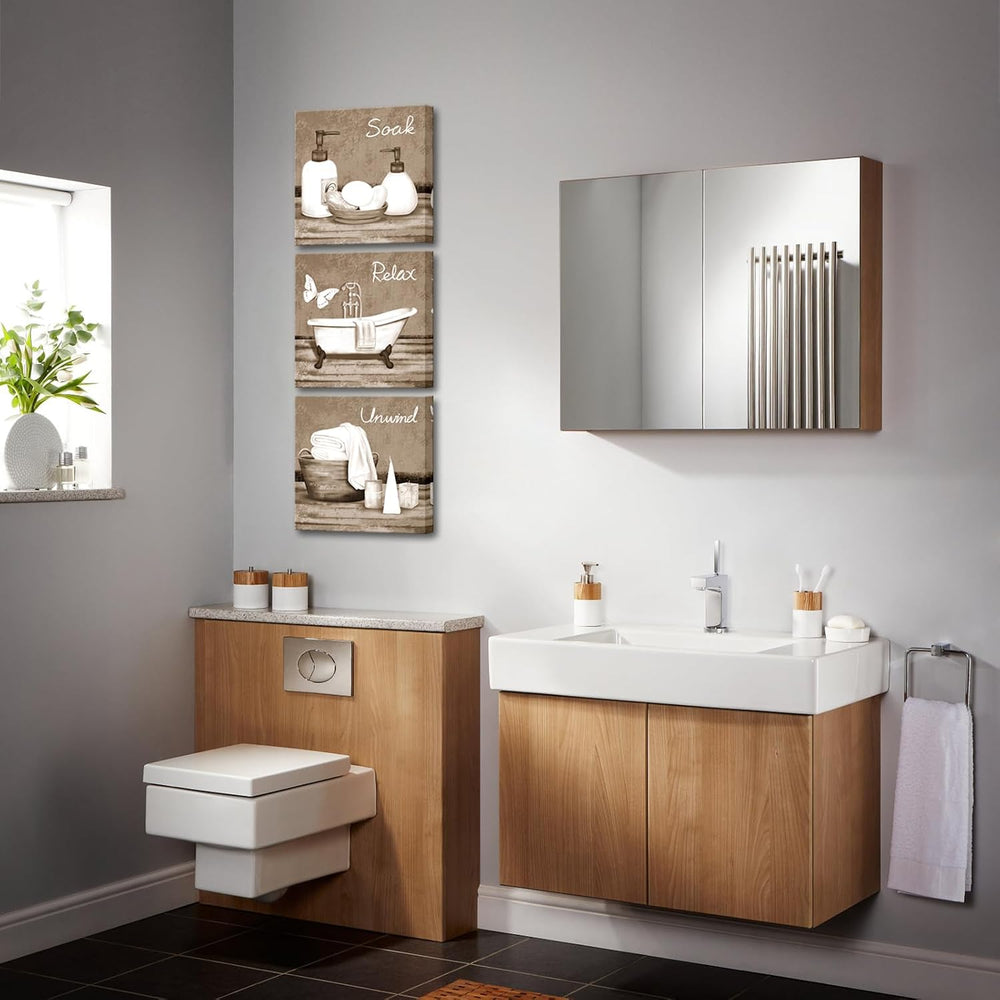 RnnJoile Beige Bathroom Pictures Wall Art Bathtub Spa Painting Prints Decorat...