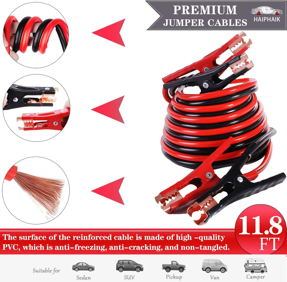 HAIPHAIK Car Emergency Kit with 11.8ft Jumper Cables, Roadside Safety Kit