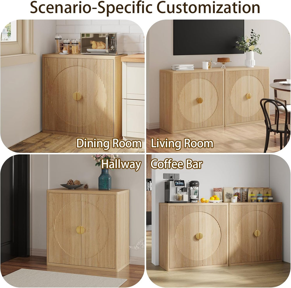 31.5" Fluted Sideboard Cabinet with Shelves & Soft-Close Doors(1,Lig...