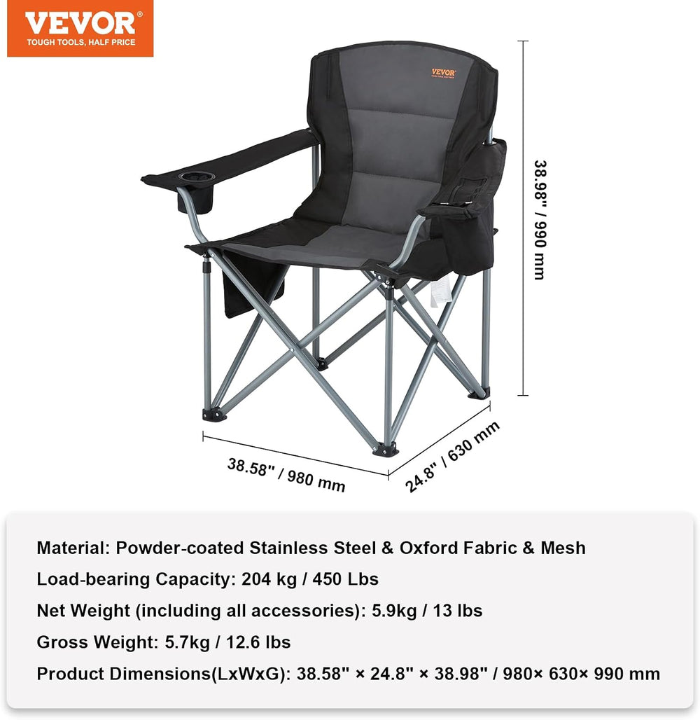 VEVOR Oversized Camping Folding Chair, Portable Heavy Duty Outdoor Quad Lumba...