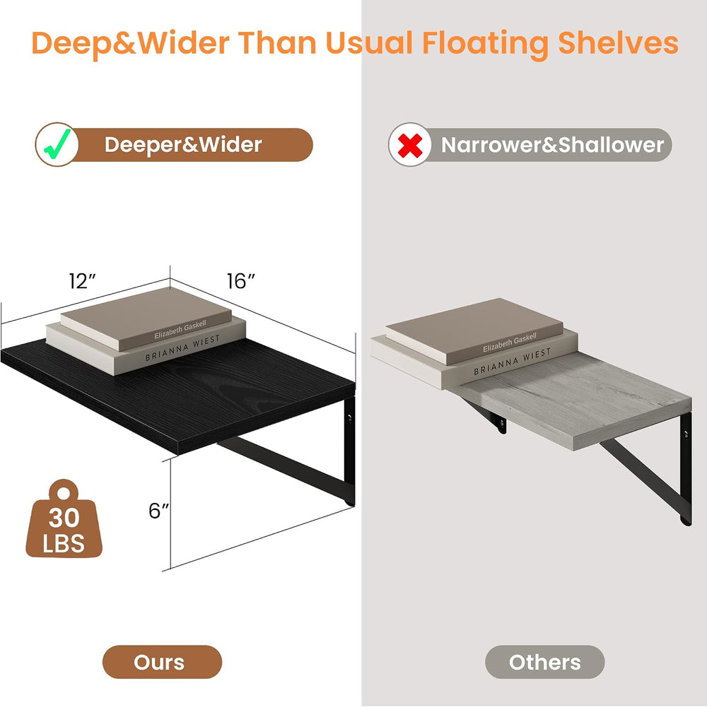 Vivelove 16" x 12" Deep Floating Shelves Set of 4, Rustic Wide Wall...