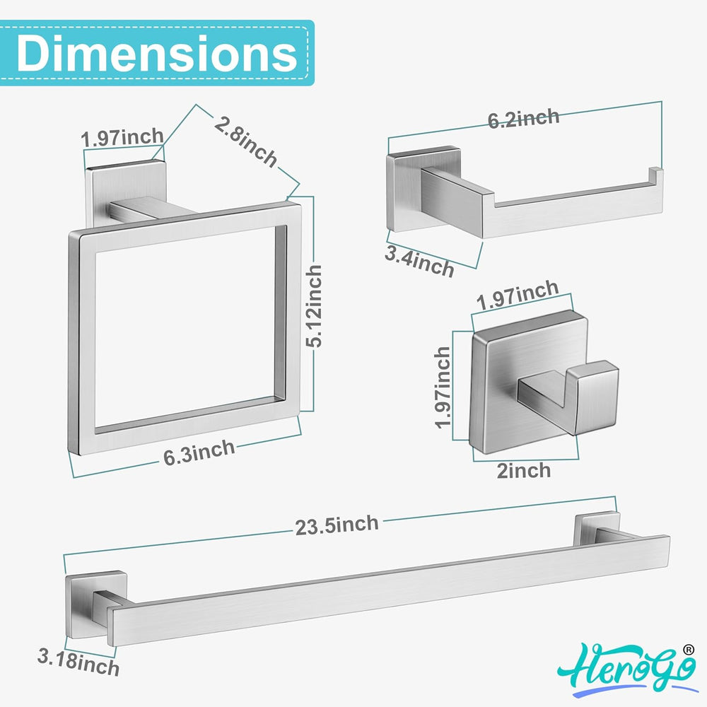 Herogo Bathroom Accessories Set, 23.5 Inch 5 Pieces Brushed Nickel Bathroom H...
