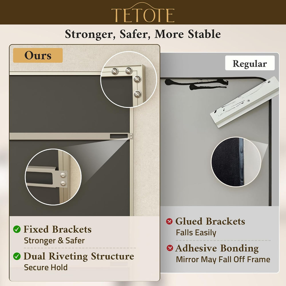 TETOTE Brushed Nickel Bathroom Mirror 48" x 24" Beveled Frame Recta...