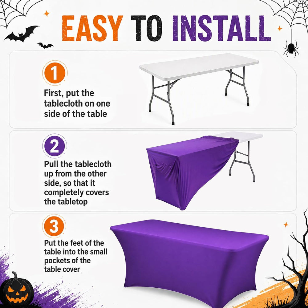 4 Pcs Halloween Spandex Tablecloths for 6ft Rectangle Tables