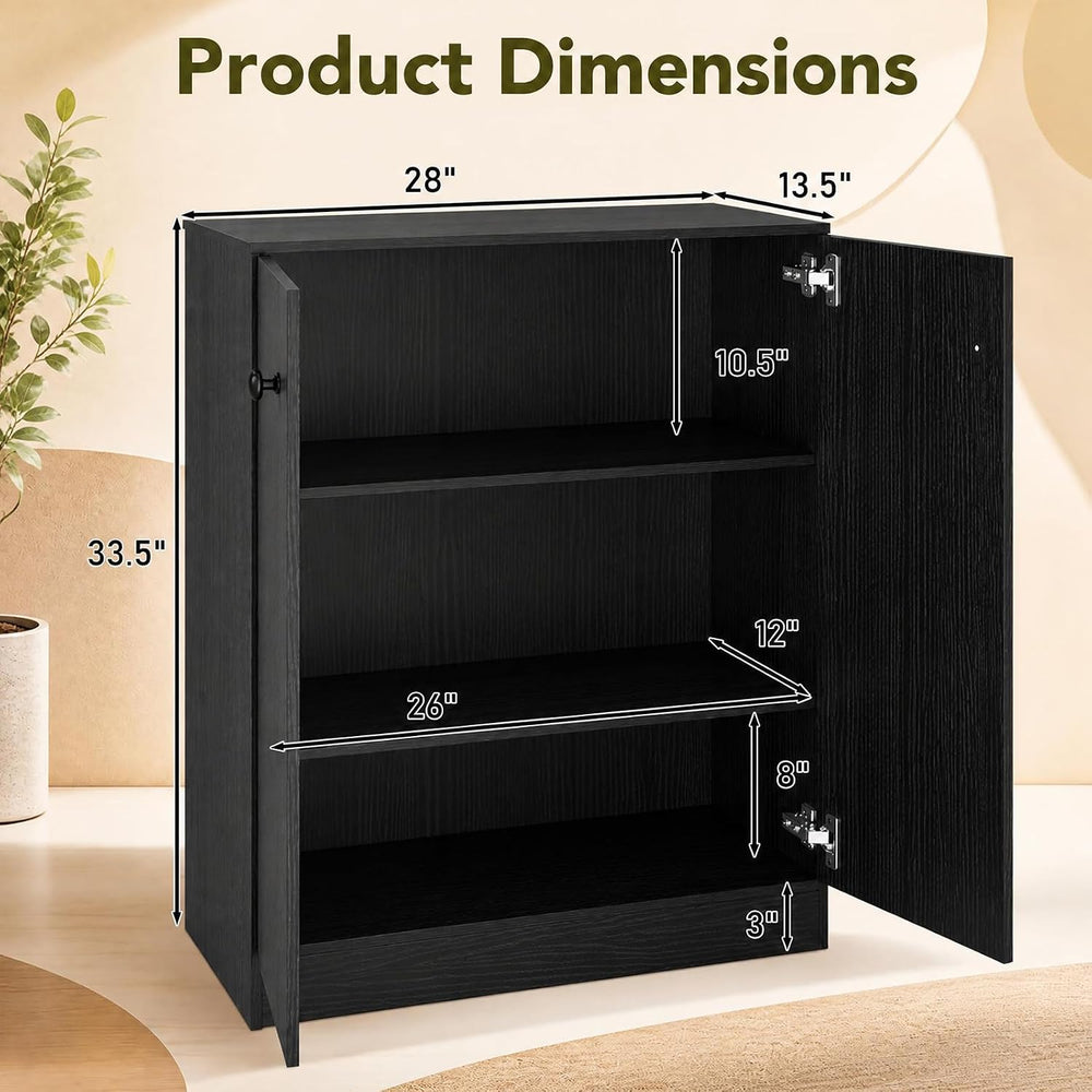 LOKO Freestanding 2-Door Storage Cabinet, Modern Floor Cabinet (Black)