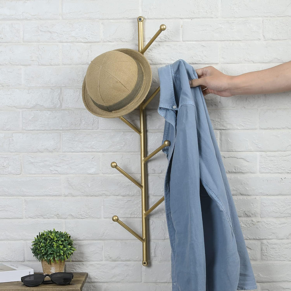 MyGift Modern Gold Metal Wall Hat & Coat Rack Tree with 8 Branch Hooks