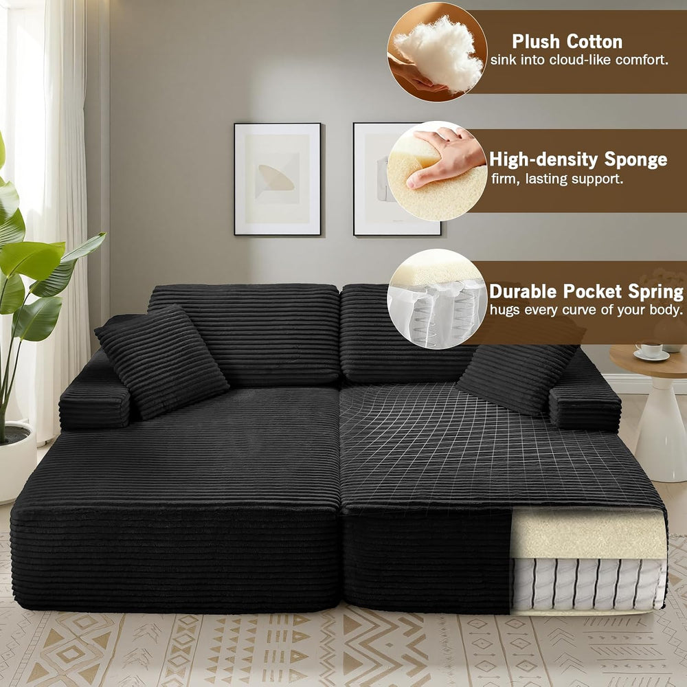 83” Oversized Double Chaise Lounge Chair Boneless Cloud Sofa Bed,Black