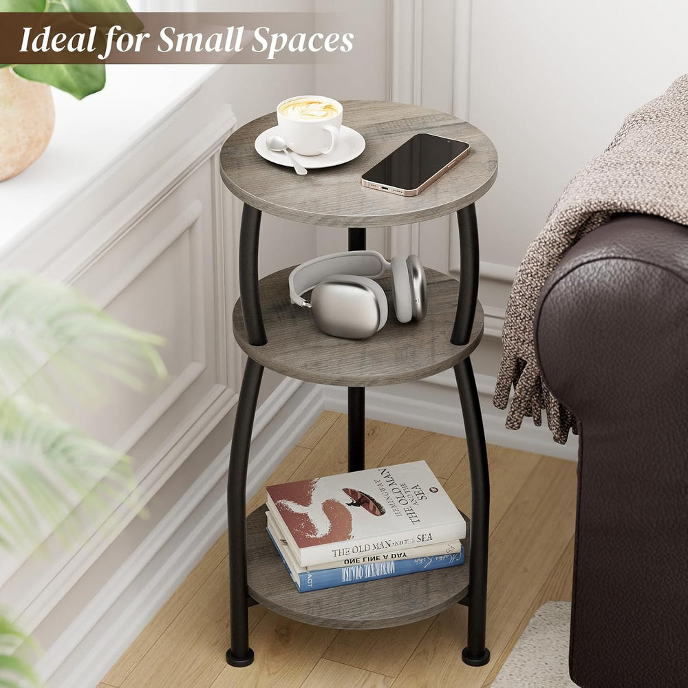 Small Round Side Table, 3-Tier Slim End Table for Small Spaces