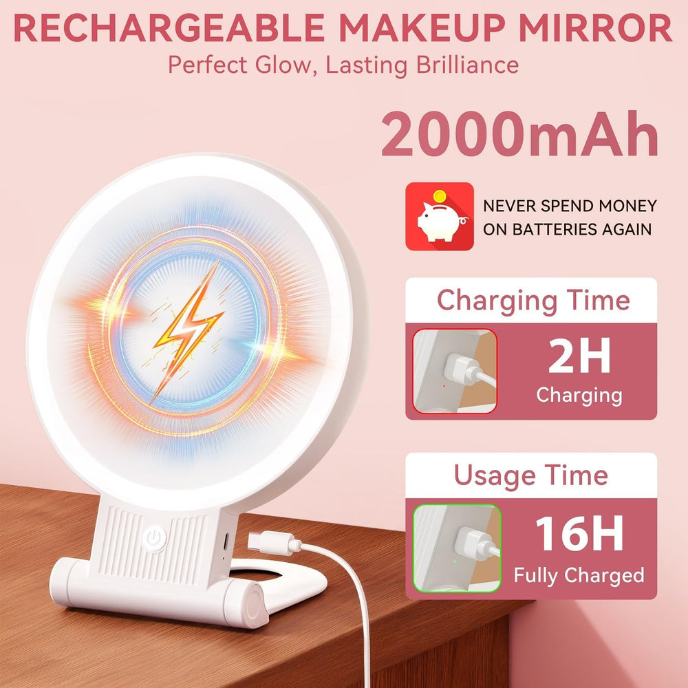 Auxmir Rechargeable 1X/30X Magnifying Makeup Mirror with Light, White