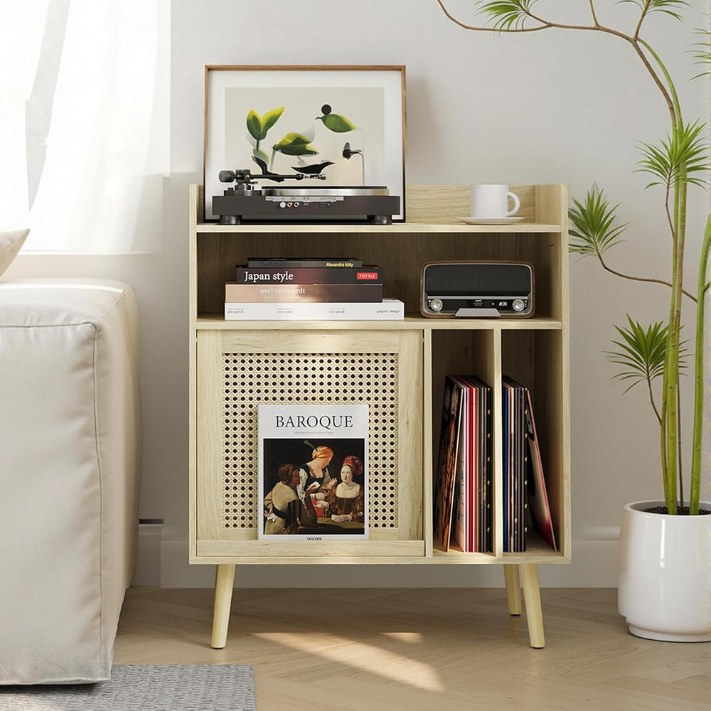 Kiasthome Record Player Stand, Vinyl Record Storage Cabinet Up to 150 Albums,...
