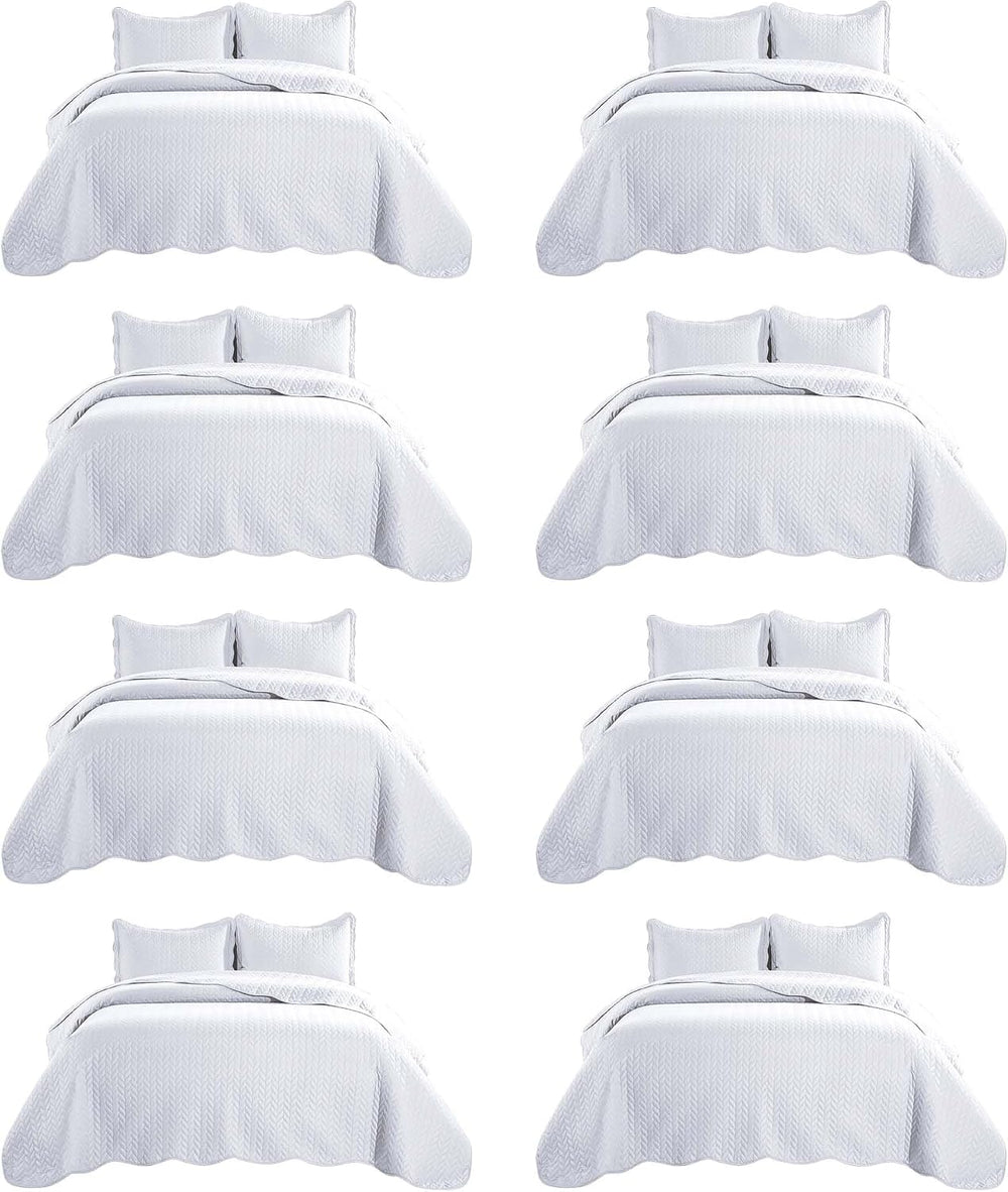 IR Imperial Rooms King Quilt White Leaf 8 Pack for Hotel Guest Bedroom