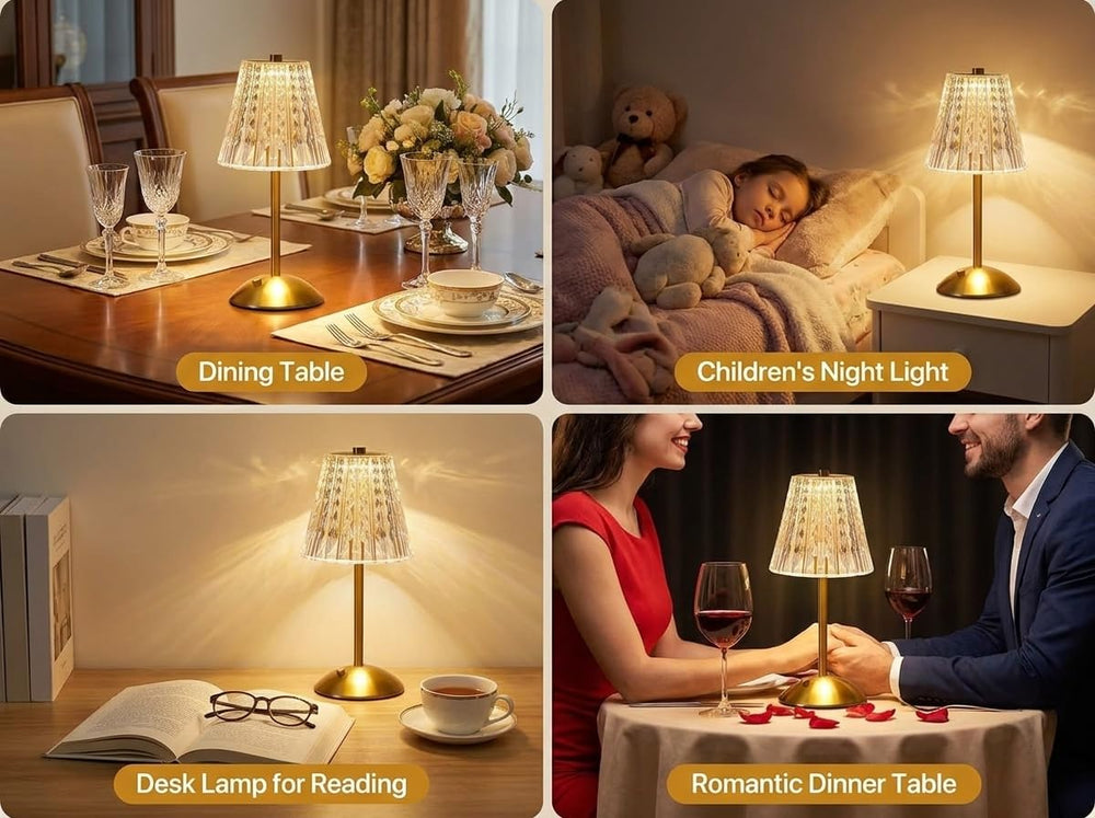2 Pack Cordless Lamps Crystal Table Lamps,Rechargeable Touch Lamp