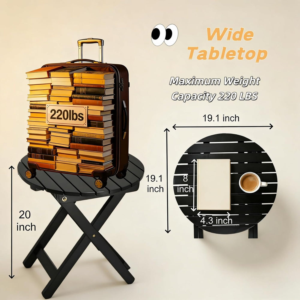 Outdoor Small Table, Round Folding Wooden Patio Side Table Furniture End Tabl...
