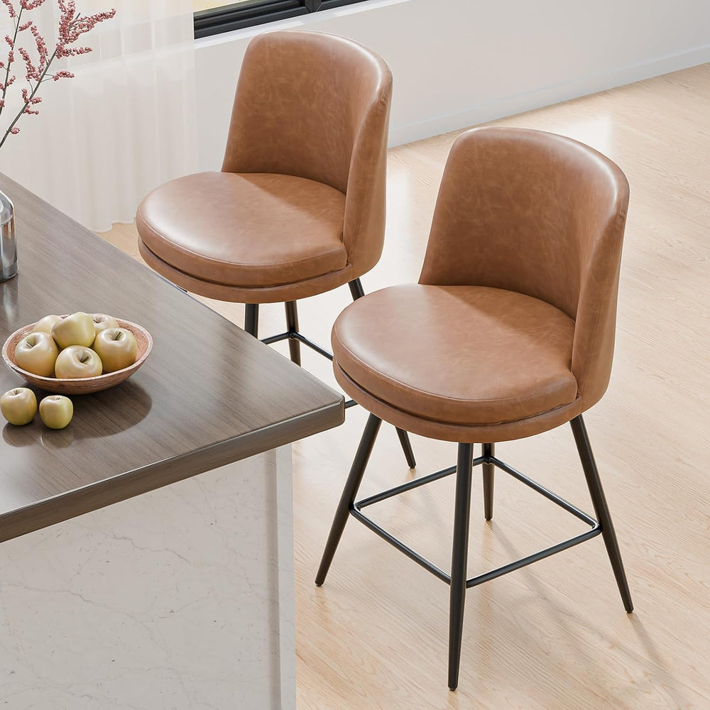 VINGLI 26" H Swivel Barstools Set of 2, PU Faux Leather Upholstered Coun...