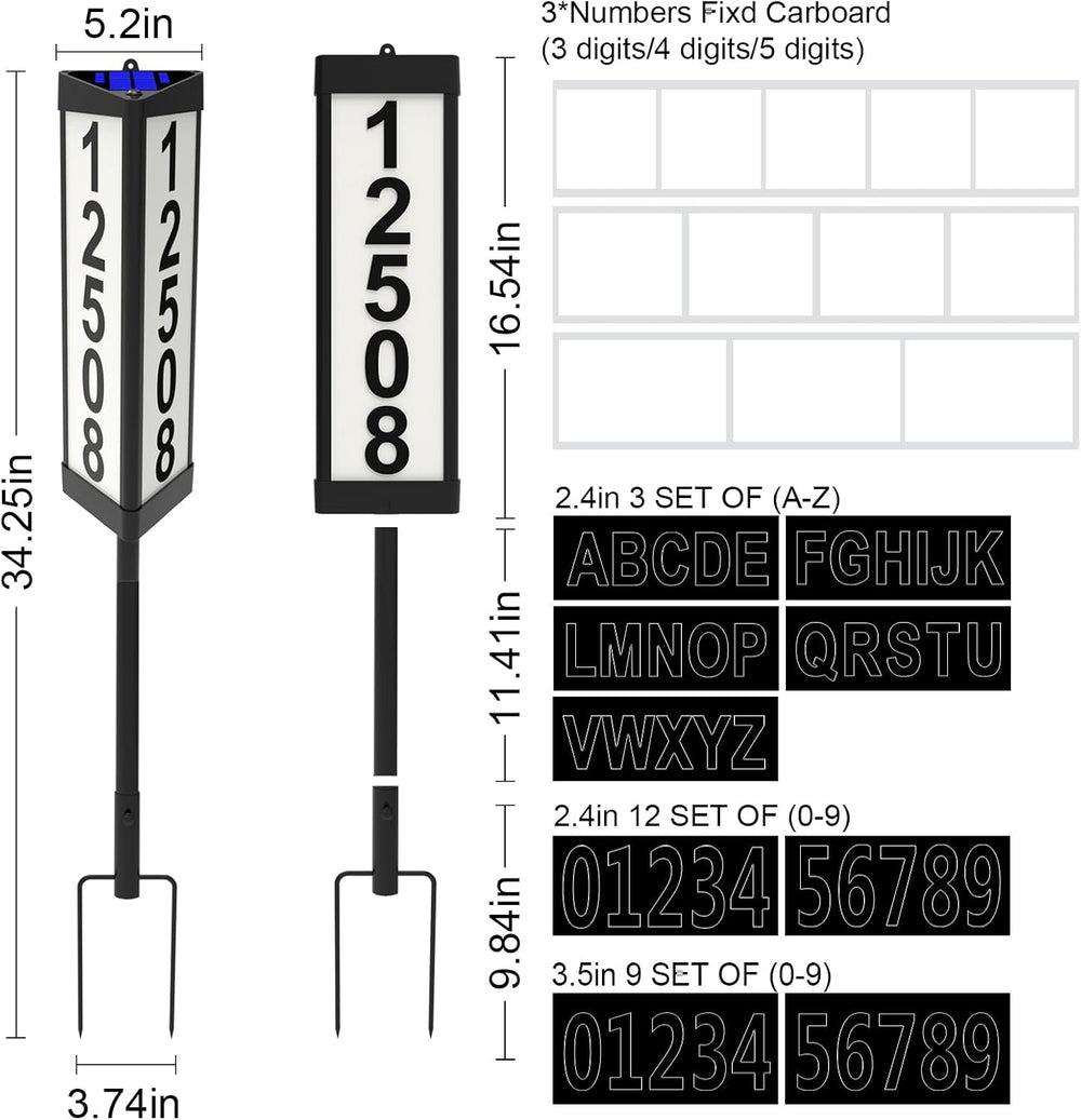 3 Side Solar Address Numbers, Lighted House Numbers for Outside