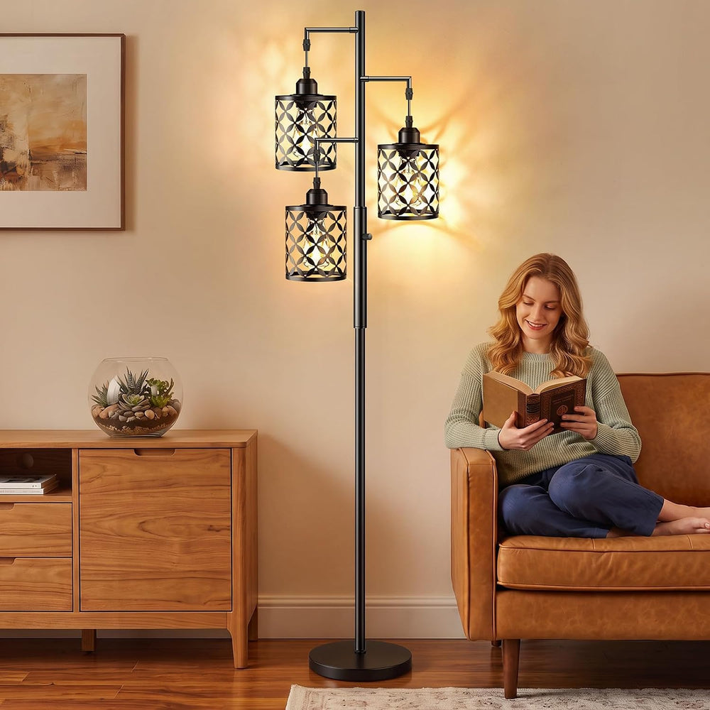 72" Industrial Tree Floor Lamp, Dimmable Farmhouse Tall Standing Lamp wi...