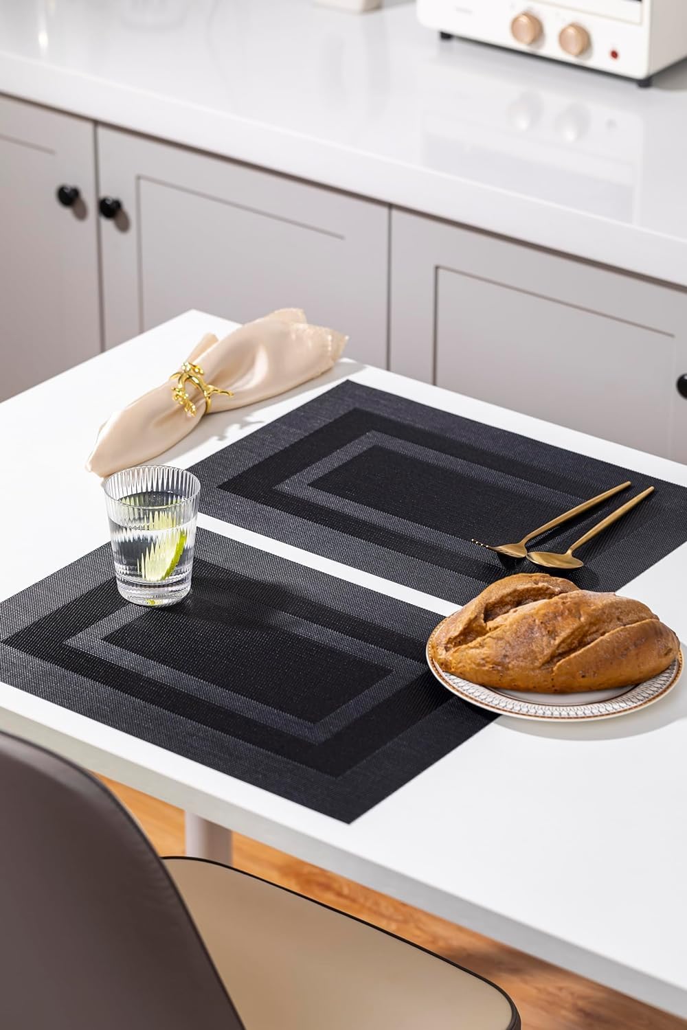 LEXMORE PlaceMats Set of 12 Vinyl/Plastic Woven Place Mats for Kitchen Table ...