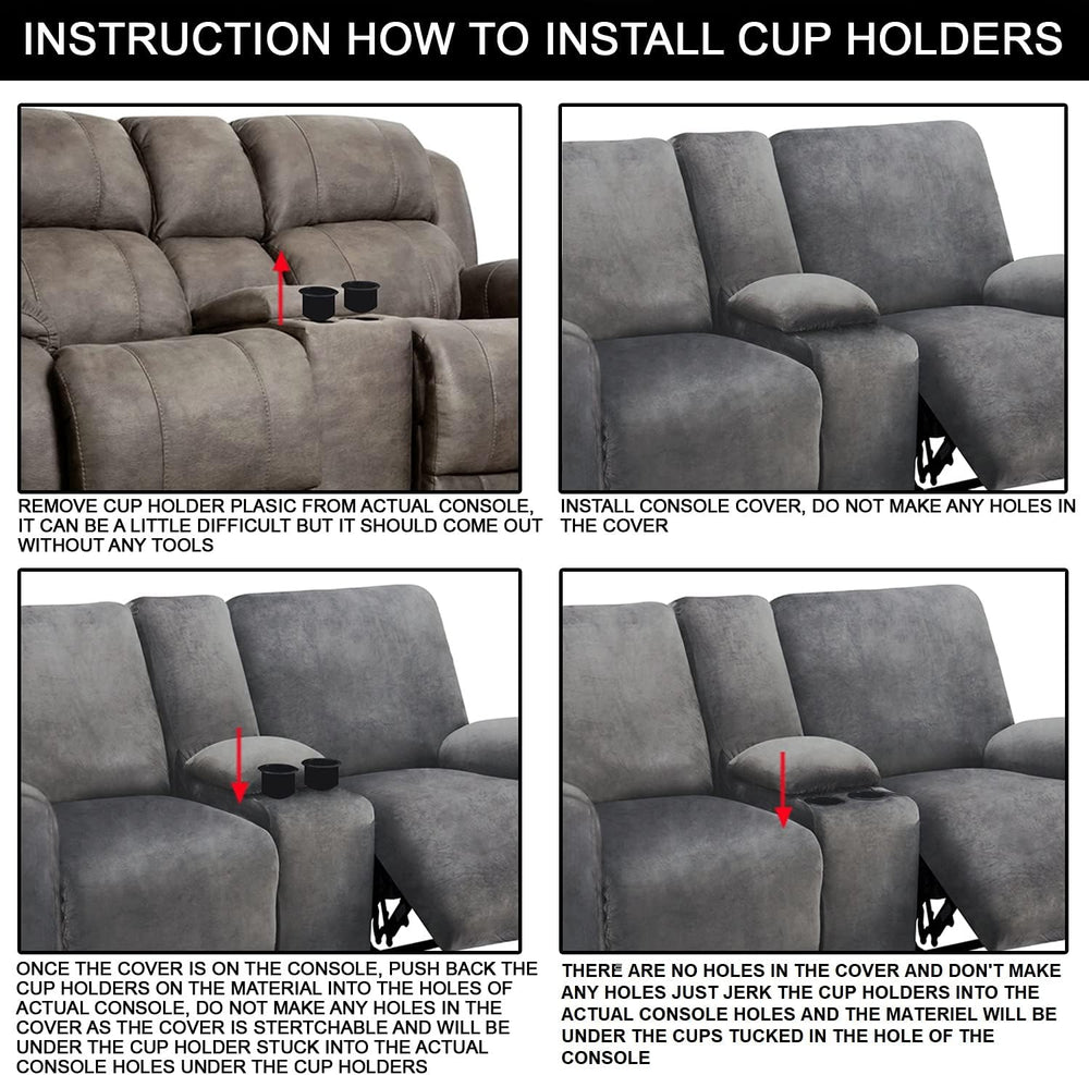 ULTICOR Reclining Loveseat with Middle Console Slipcover, 8-Piece Velvet Stre...