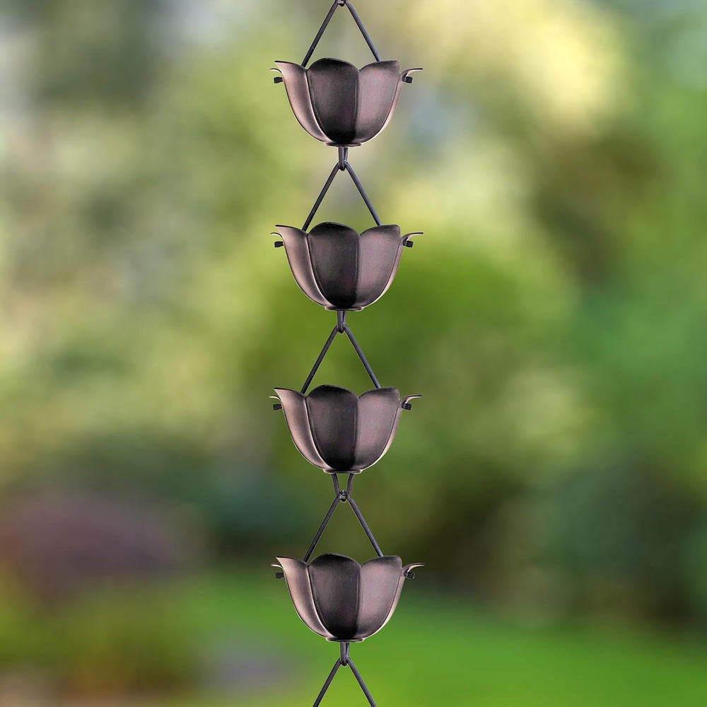 Monarch Rain Chains Aluminum Lotus Black Rain Chains for Gutters – 3 ft Exten...